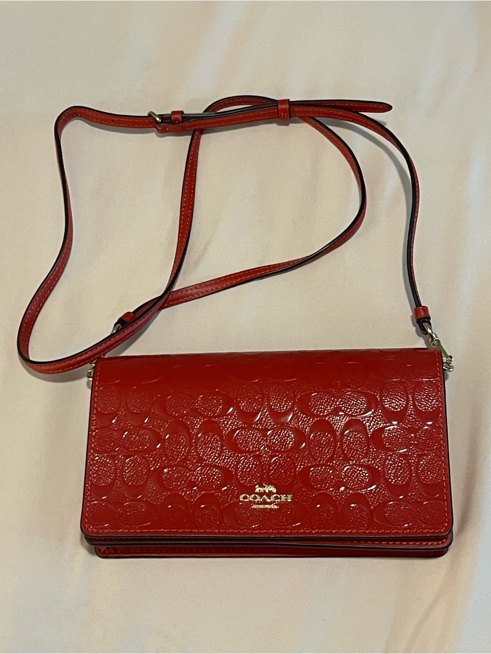 Coach Red Patent Signature Crossbody Wallet